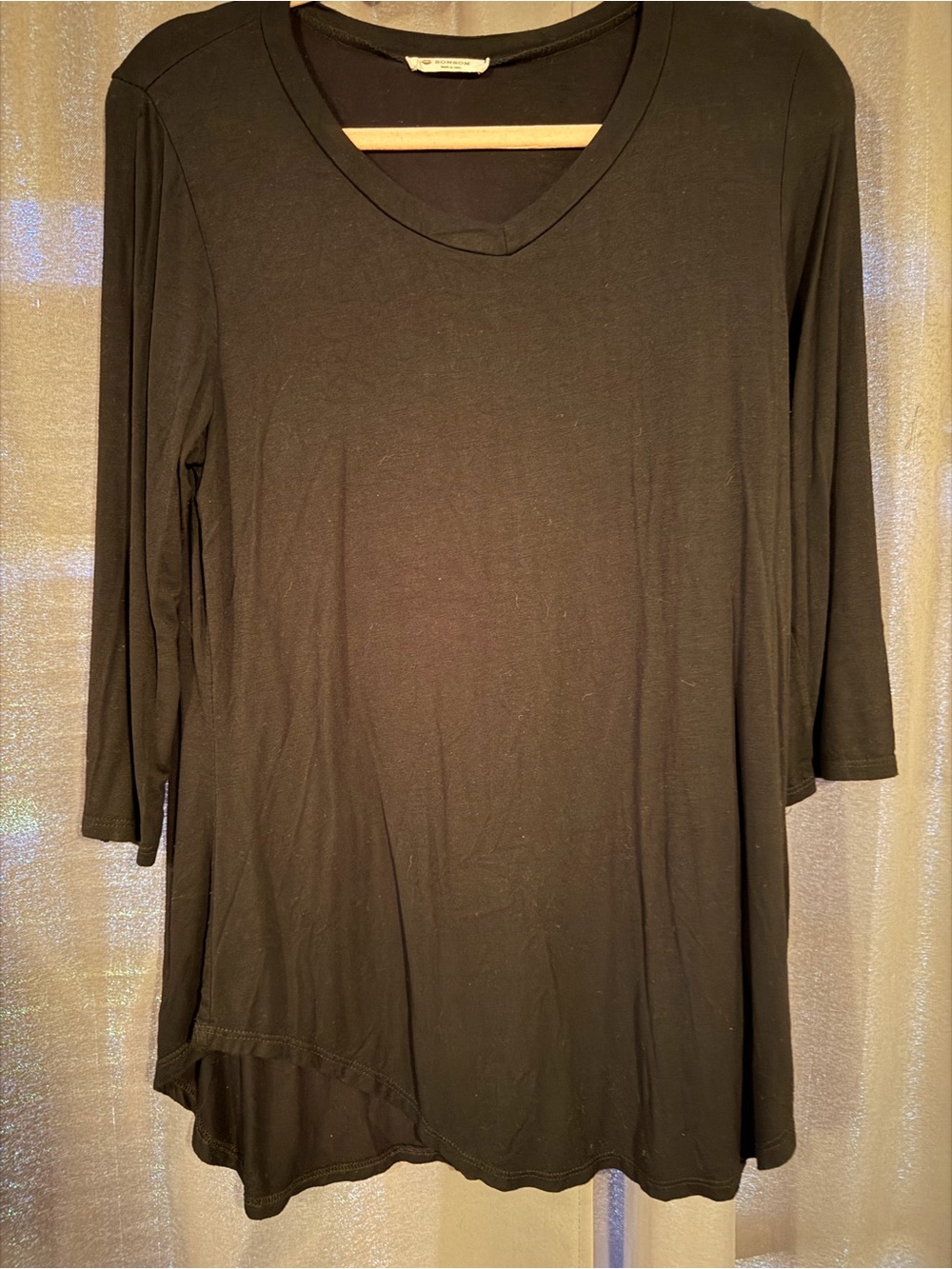 BAMBOO Black V-Neck 3/4 Sleeve Tunic Top